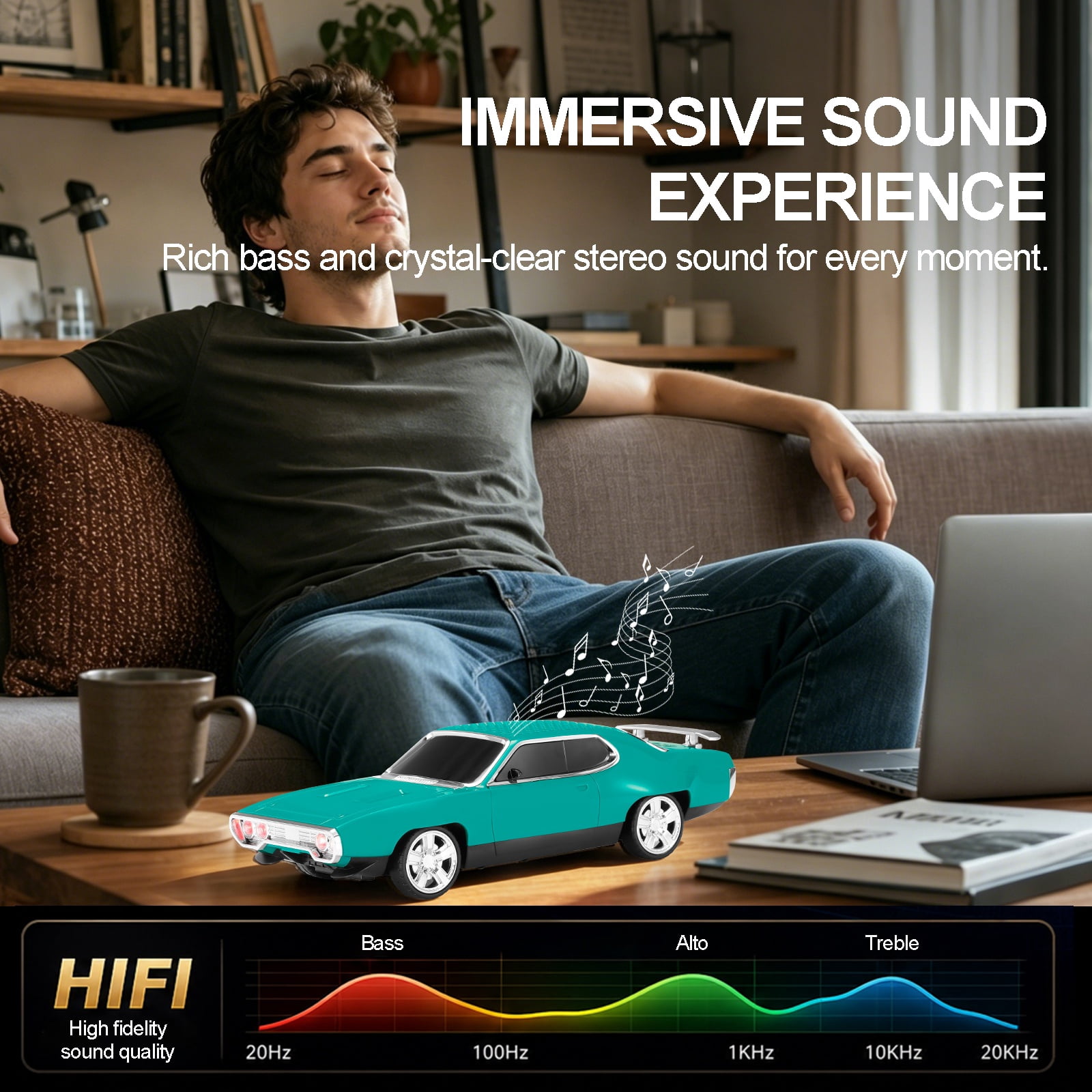 WSTER WS-620 Retro Muscle Car Portable Bluetooth Speaker, 2*5W Heavy Bass Wireless Speaker, Bluetooth 5.4, TWS Pairing, FM Radio, TF/USB, Hands-Free Call,The perfect gift for family and friends