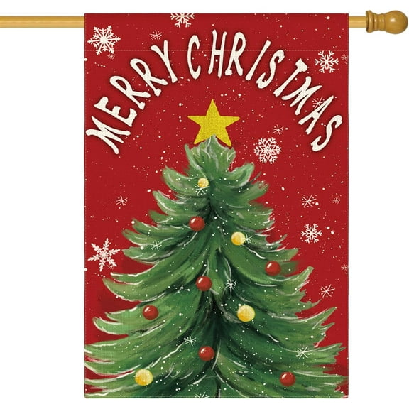 SM-XLHN Merry Christmas House Flag 28x40 Inch Double Sided Outside, Christmas Tree Star Winter Holiday Yard Outdoor Decorative Flag