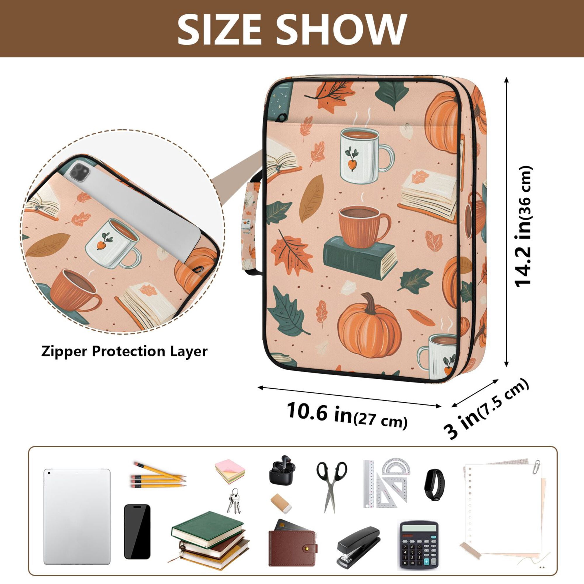 FORMRS Accordion File Folder A4 Size 7-Pocket Expanding Document Organizer Bag with 3 Ring Binder, Pink Fall Coffee