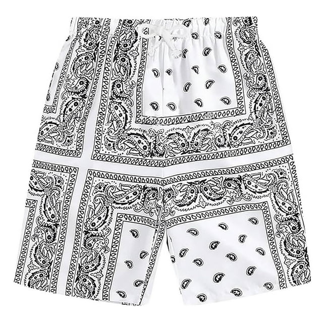 Men's Boho Drawstring Waist Paisley Print Summer Beach Swim Board Shorts Comfortable Lightweight Swimwear