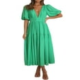 thumbnail image 3 of AMERTEER Femmes Profonde V Maxi Robe d'Été Casual Manches Courtes Plissée Taille Haute LongBeach Flowy Robes, 3 of 9