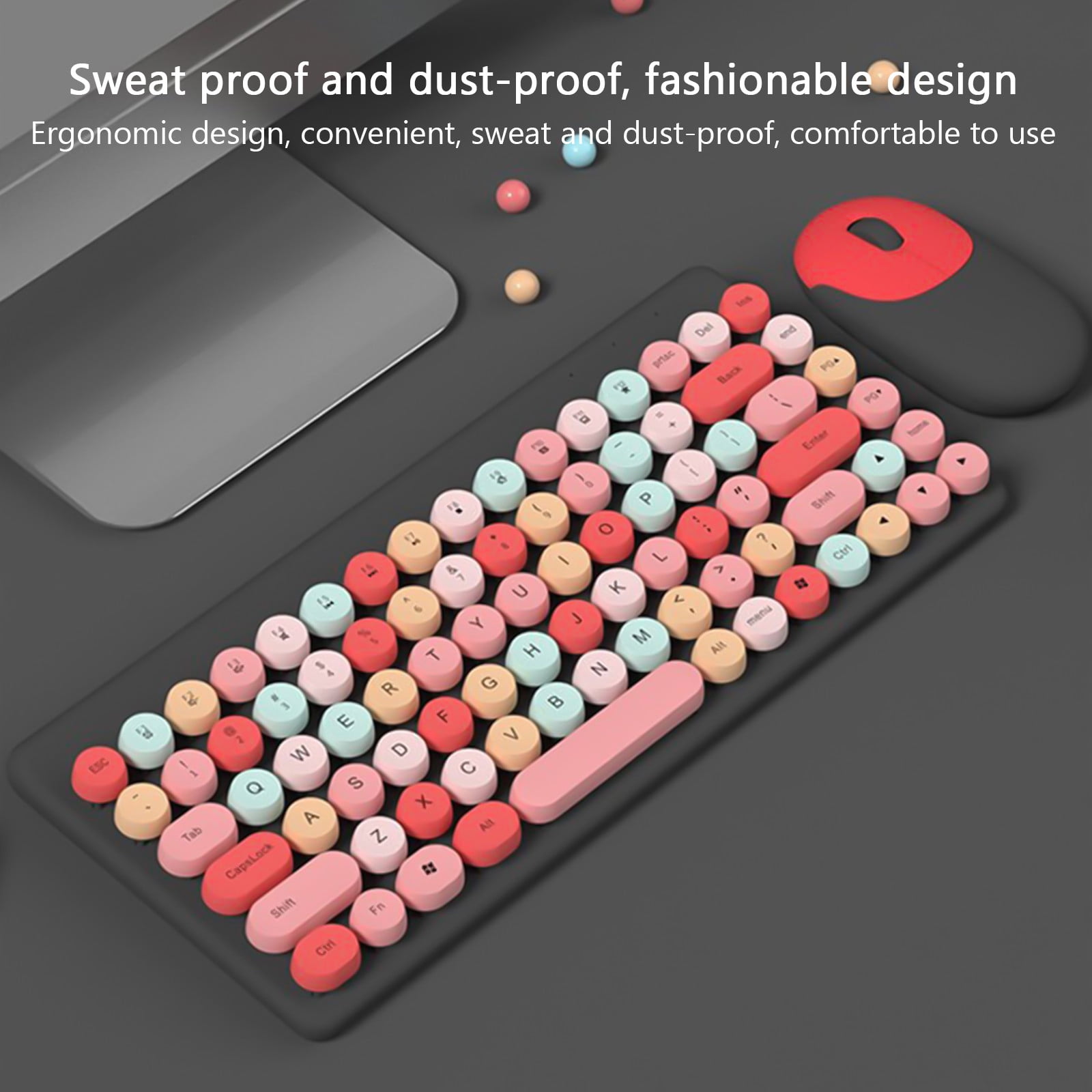 Wireless Keyboard and Mouse Combo, Retro Punk Round Keycap, for Windows/iOS/Linux PC Tablets