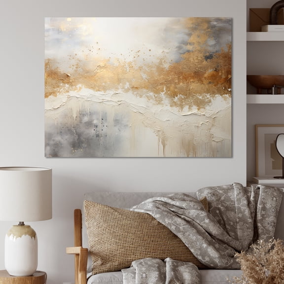 Designart "Abstract River In Minimal Gold And Beige" Northern Lights Canvas Prints