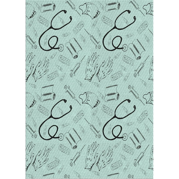 Ahgly Company Indoor Rectangle Patterned Light Slate Blue Novelty Area Rugs, 5' x 7'