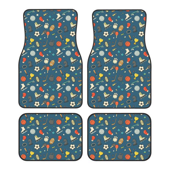 Fotbe Sports Ball Juego de 4 Tapetes para Auto con Estampado – Alfombrillas de Goma Reforzada, Diseño Antideslizante, Protección para Todo el Año – Vehículos, Autos, Camionetas y SUVs