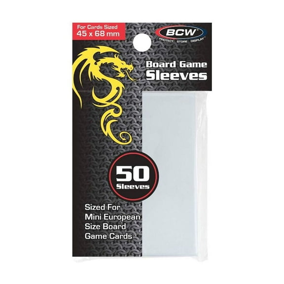 10 packs of 50 (500) BCW 45mmX68mm Clear Mini Euro Sized Board Game Card Sleeves