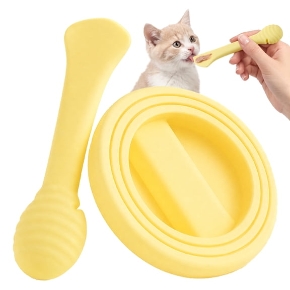 Silicone Pet Food Can Covers with Spoon Set, Airtight Seal Lids for Cans,Dishwasher Safe, Bpa-Free, Keeps Food Fresh, Lemon Yellow