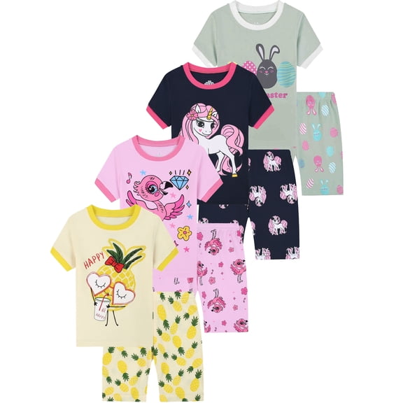 QEFJNO 2-9Y Kids & Toddler Girls Short Pajamas Pineapple 2 Piece Pjs Set Cotton Summer Sleepwear