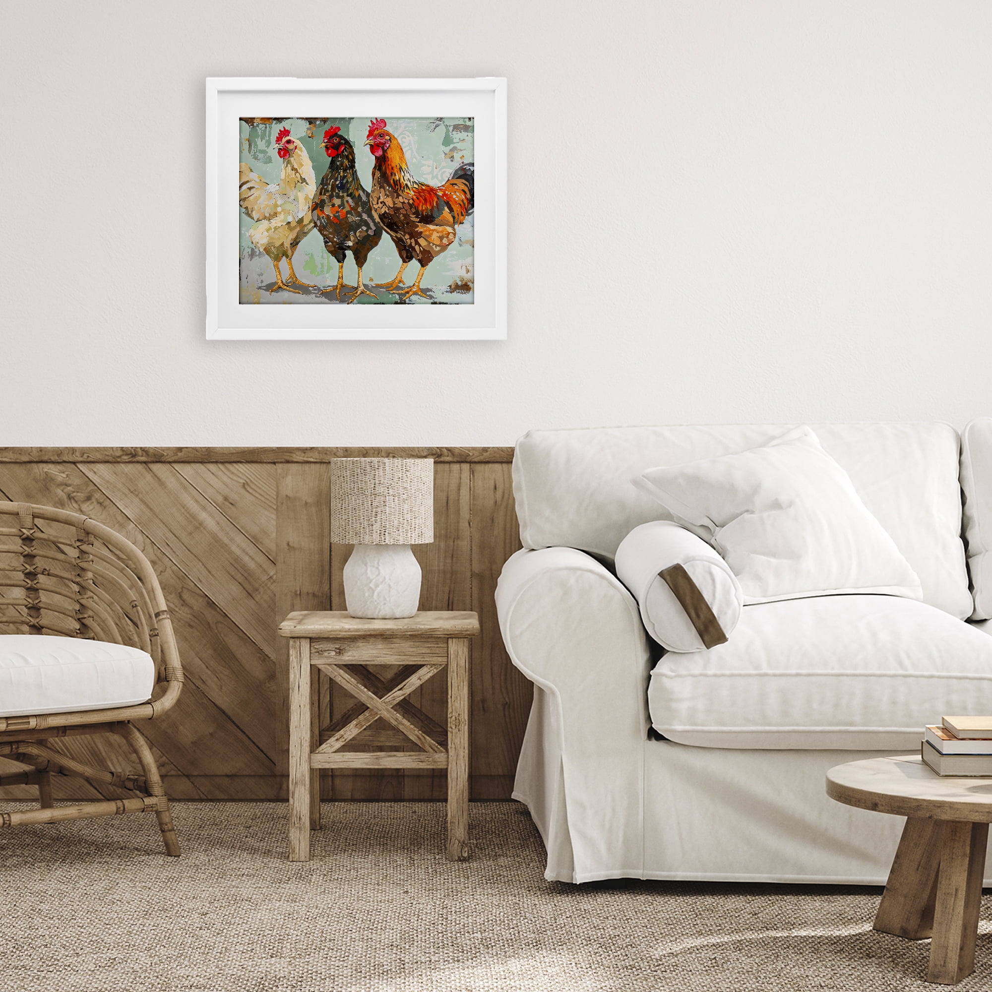 Stupell Industries Abstract Chickens Trio White Framed Print Under Glass, design by Creative Studio