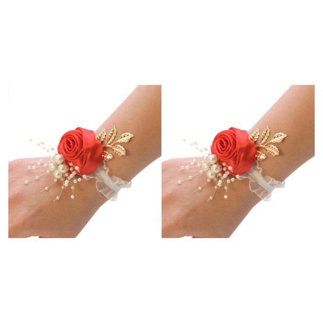 relayinert Fleur de Poignet Réaliste de Demoiselle d'Honneur pour Ensemble de Mariage Rouge Vif 7*7 2ensemble
