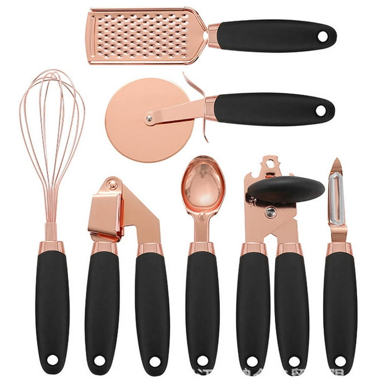 COOK With COLOR 7 Pc Kitchen Gadget Set Copper Coated Stainless Steel  Utensils with Soft Touch Pink Handles