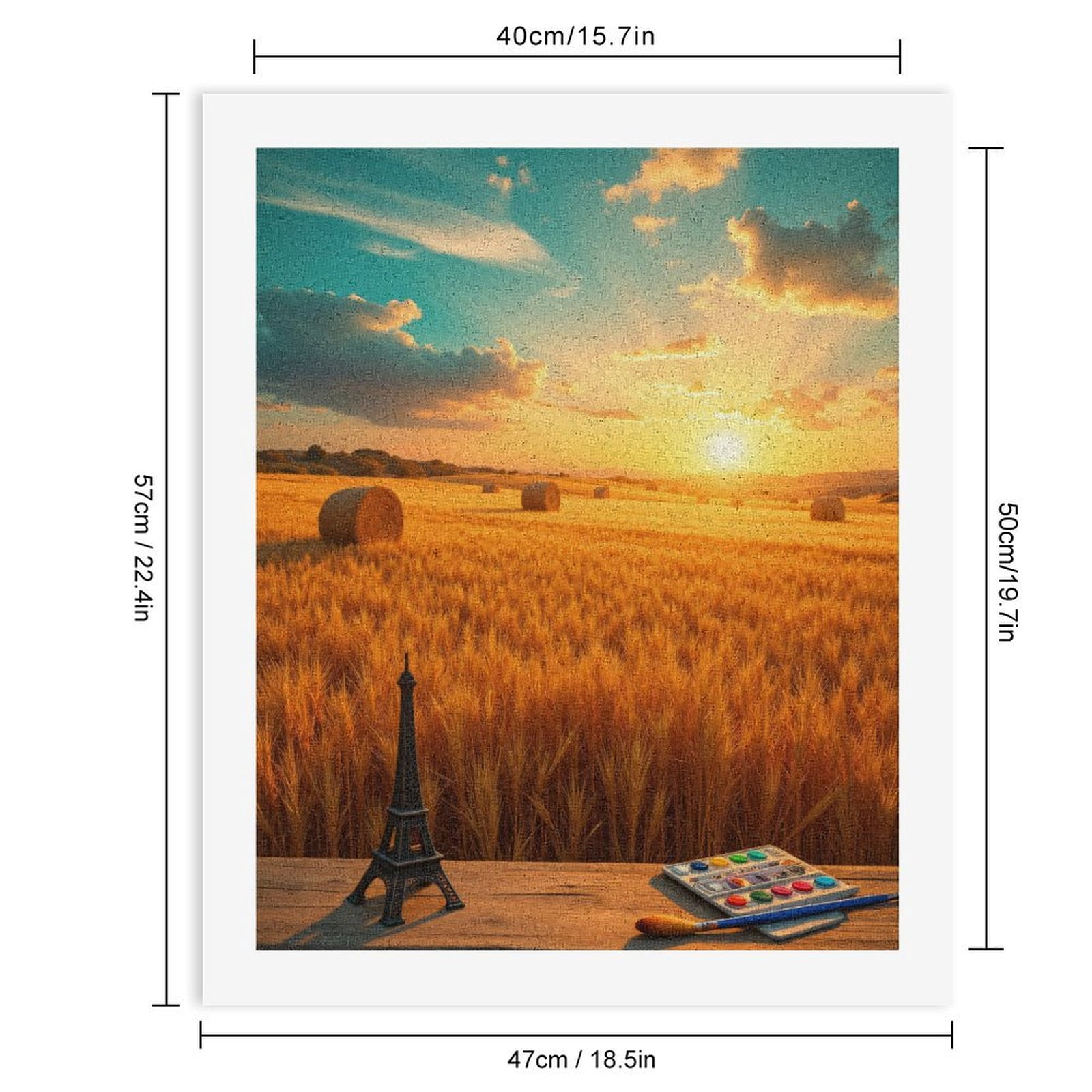Paint By Numbers Kit for Adults Beginner - Sunset Field Art Eiffel Tower DIY Canvas Painting Kits for Adults, Frameless Paint By Number for Adults for Home Wall Decor 16x20 Inch