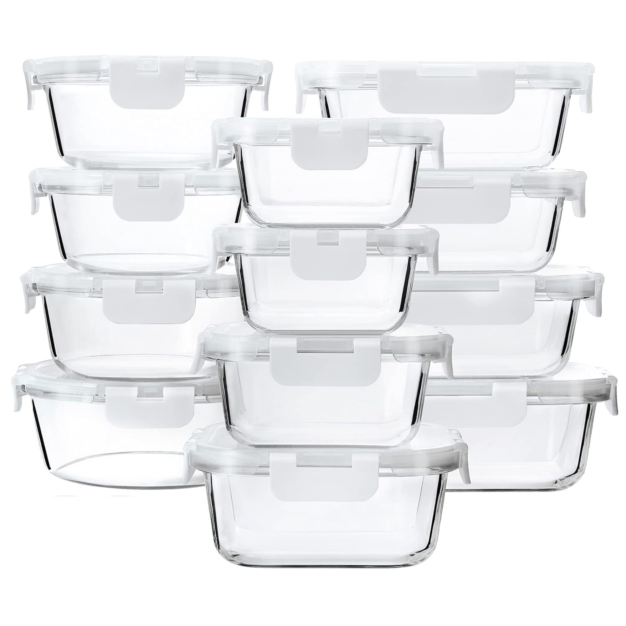 24-Piece Glass Food Storage Containers with Upgraded Snap Locking Lids Glass Meal Prep Containers Set - Airtight Lunch Containers Microwave Oven Freezer and Dishwasher
