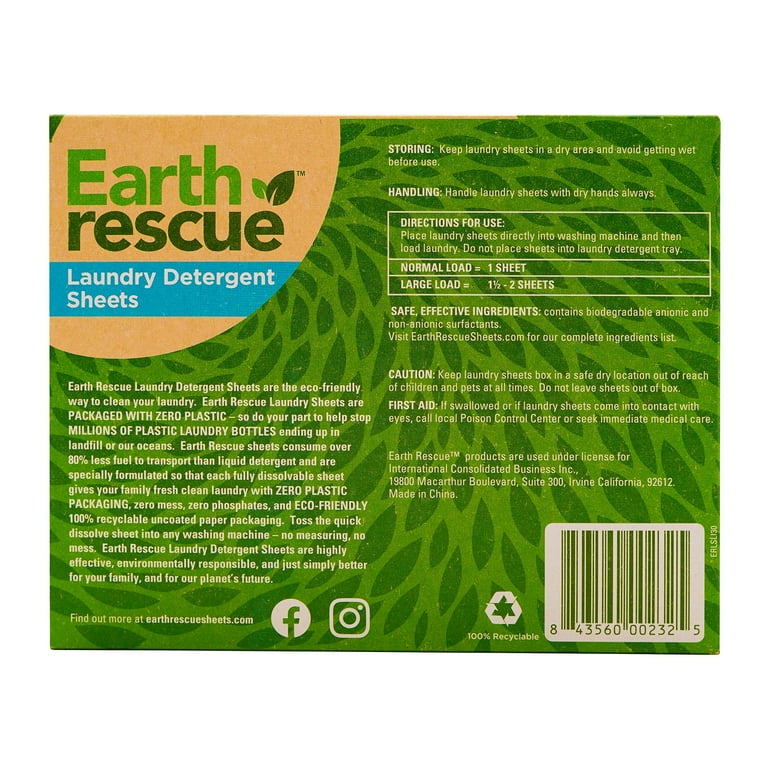 Earth Rescue Laundry Detergent Sheets, Fresh Linen, 30 Loads