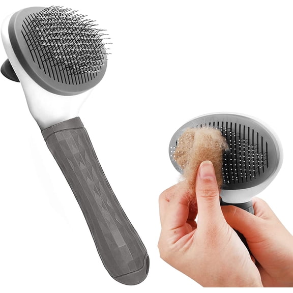 PHANY Cat Brush Dog Brush,Dog Grooming Brush,Self Cleaning Slicker Dog Cat Brush for Pet Grooming Brush with Cleaning Button for Cat Dog Quick Cleaning Tools Cat Dog shedding Brush (gray)