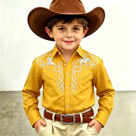 SOFTCCLO Boys Shirts Long Sleeve Lapel Collar Button Down Tops Western Cowboy Print Stylish Casual Kids Shirts Size 10-11Y
