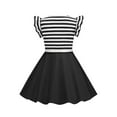 thumbnail image 4 of vdgthytj Toddler Girl's Vintage Dress Summer Striped Ruffle Sleeve Flare A-Line Birthday Party Dress with Belt, 4 of 7