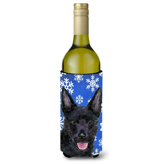 Australian Kelpie Winter Snowflakes Holiday Wine Bottle Hugger