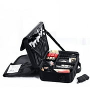 WiseWater Travel Makeup Bag with Dividers, Cosmetic Bag Train Case Makeup Brush Organizer with Strap, Portable, Black