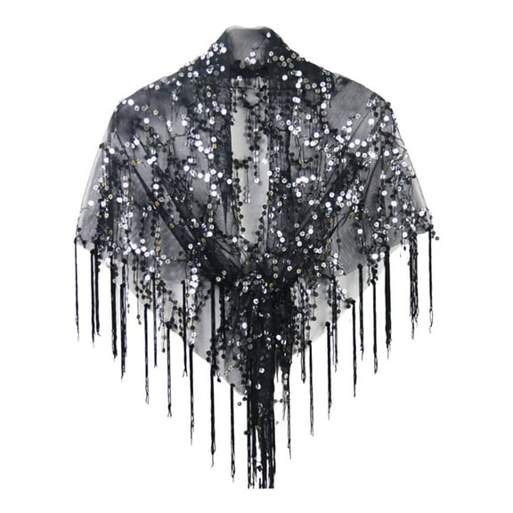 fenteer Women Shawl Wrap Comfortable Sequin Evening Cape Wrap for Summer Party Dance Black