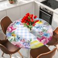 thumbnail image 2 of Round Table Cover 55-60 Inch Spring Easter Waterproof Reusable Table Cloth Round Fitted Vinyl Tablecloth with Elastic Edged for Parties Outdoors, Watercolor Flower Eggs Berry Leaf Blue Plaid, 2 of 6