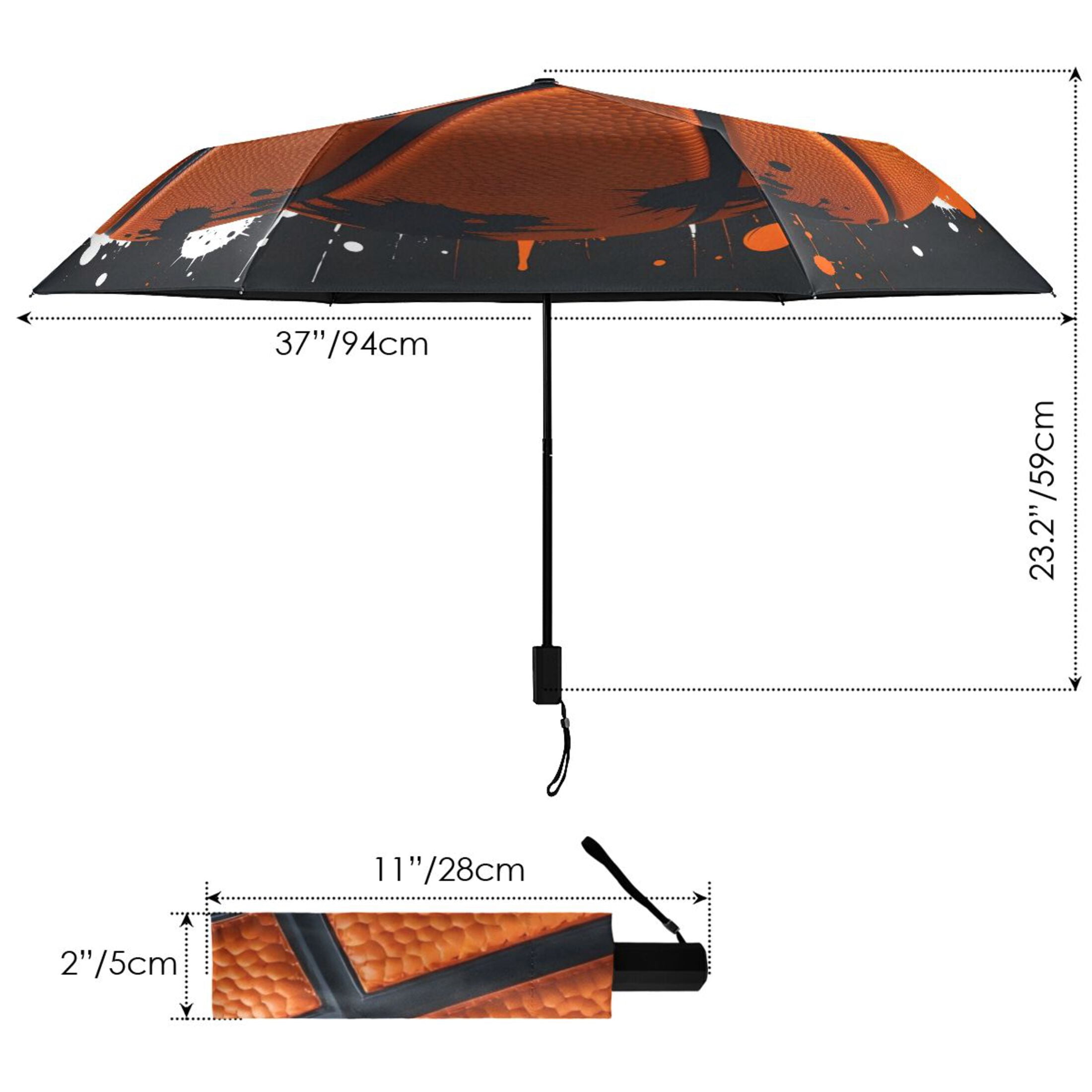 Basketball with Dots All Weather Umbrella Triple Folding Parasol 6 Ribs UV Protection Portable