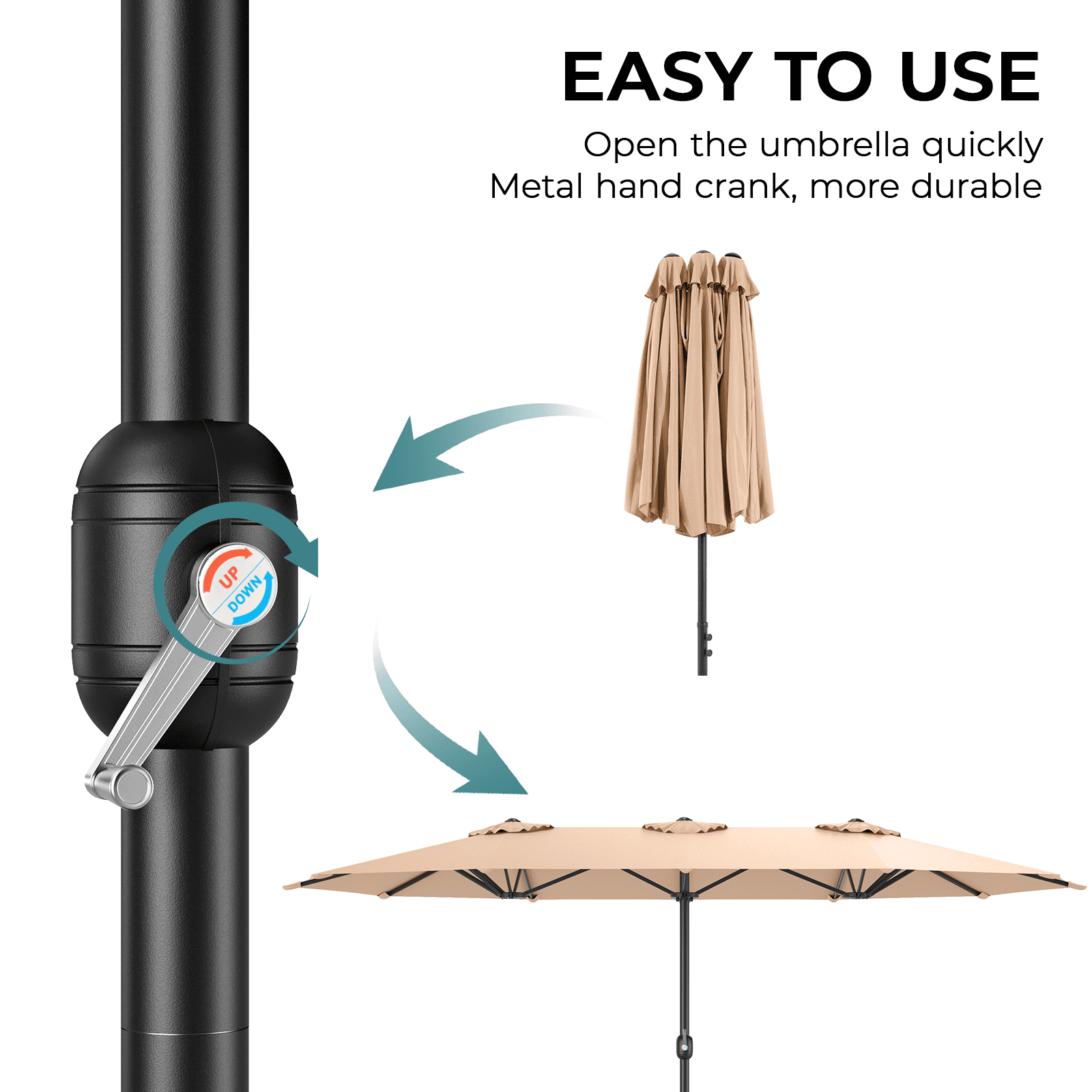 Vitarpatio 15 ft Double Sided Patio Umbrella with Base, Extra Large Outdoor Market Umbrella with Crank Handle, Rectangular Outdoor Deck Umbrella