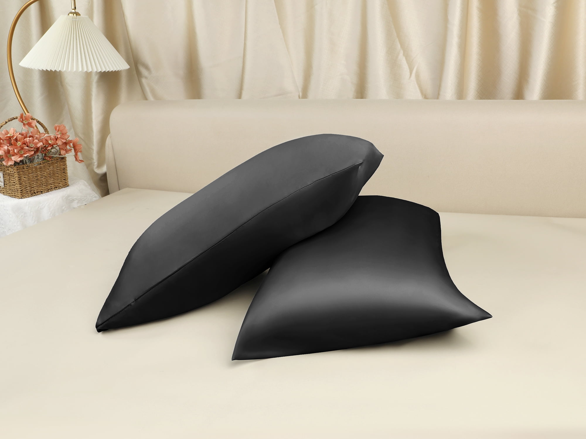 Unique Bargains Satin Pillow Case Cooling Pillowcases with Envelope Closure Queen Black