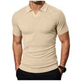 thumbnail image 3 of KLHDSF Collared Muscle Polo Shirts for Men Slim Fit V Neck Short Sleeve Ribbed Knit, Stretch, Textured, Athletic, Dress Shirt, Lightweight, Fitted Tee Khaki XXXL, 3 of 7