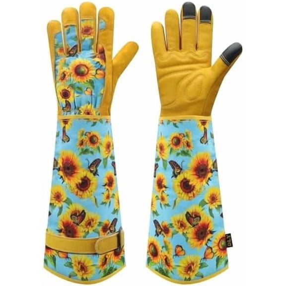 Gardening Gloves for Women, Rose Gloves Gardening Thorn Proof, Long Garden Gloves for Women, Breathable Cowhide Leather Gauntlet (Small, Blue