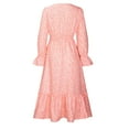 thumbnail image 5 of Lilgiuy Women's Autumn Winter Floral Long Sleeves V-Neck Ruffled Flared Sleeves Dress Pink 2022 Fall Winter, 5 of 5