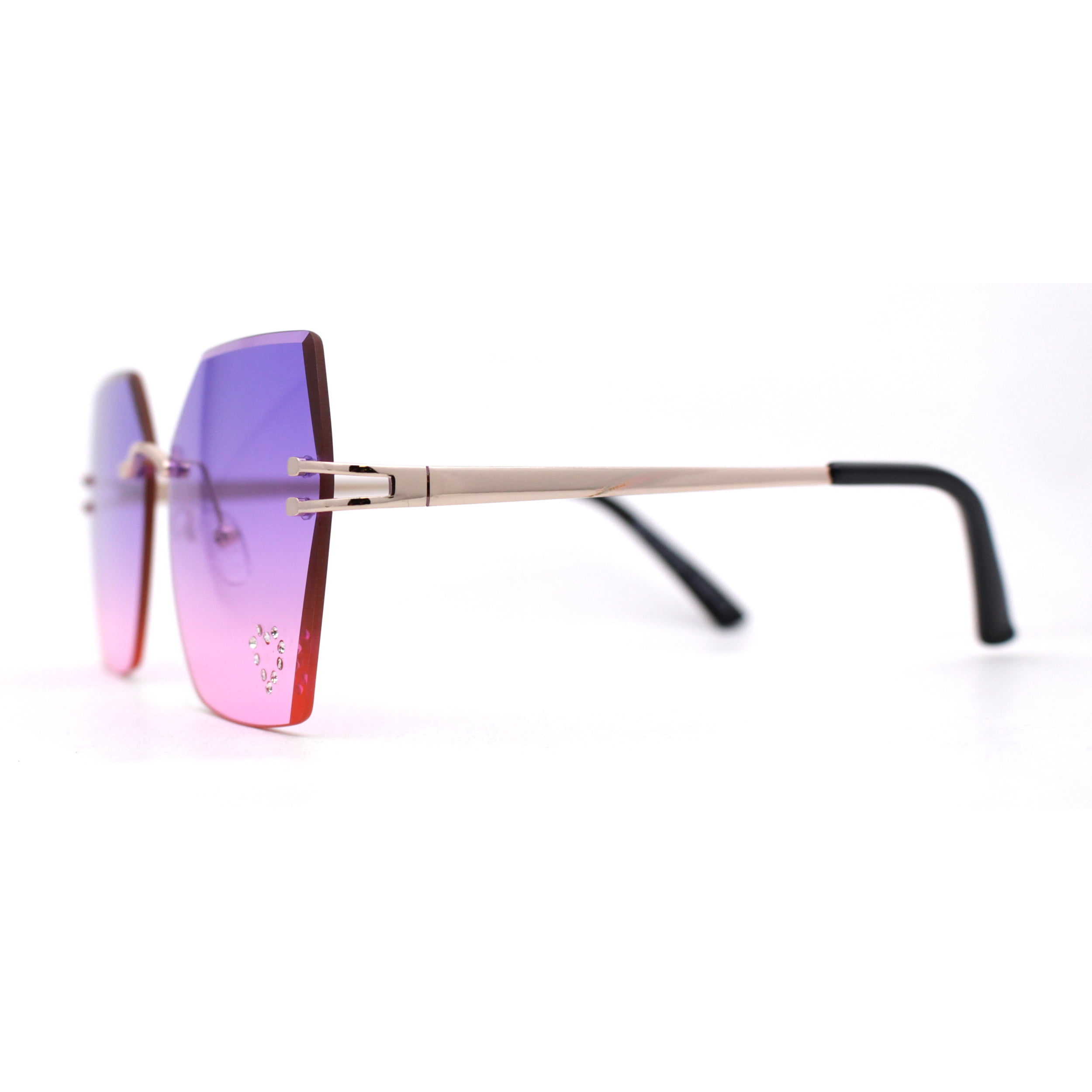 SA106 Womens Rhinestone Heart Lens, Rimless Butterfly Sunglasses