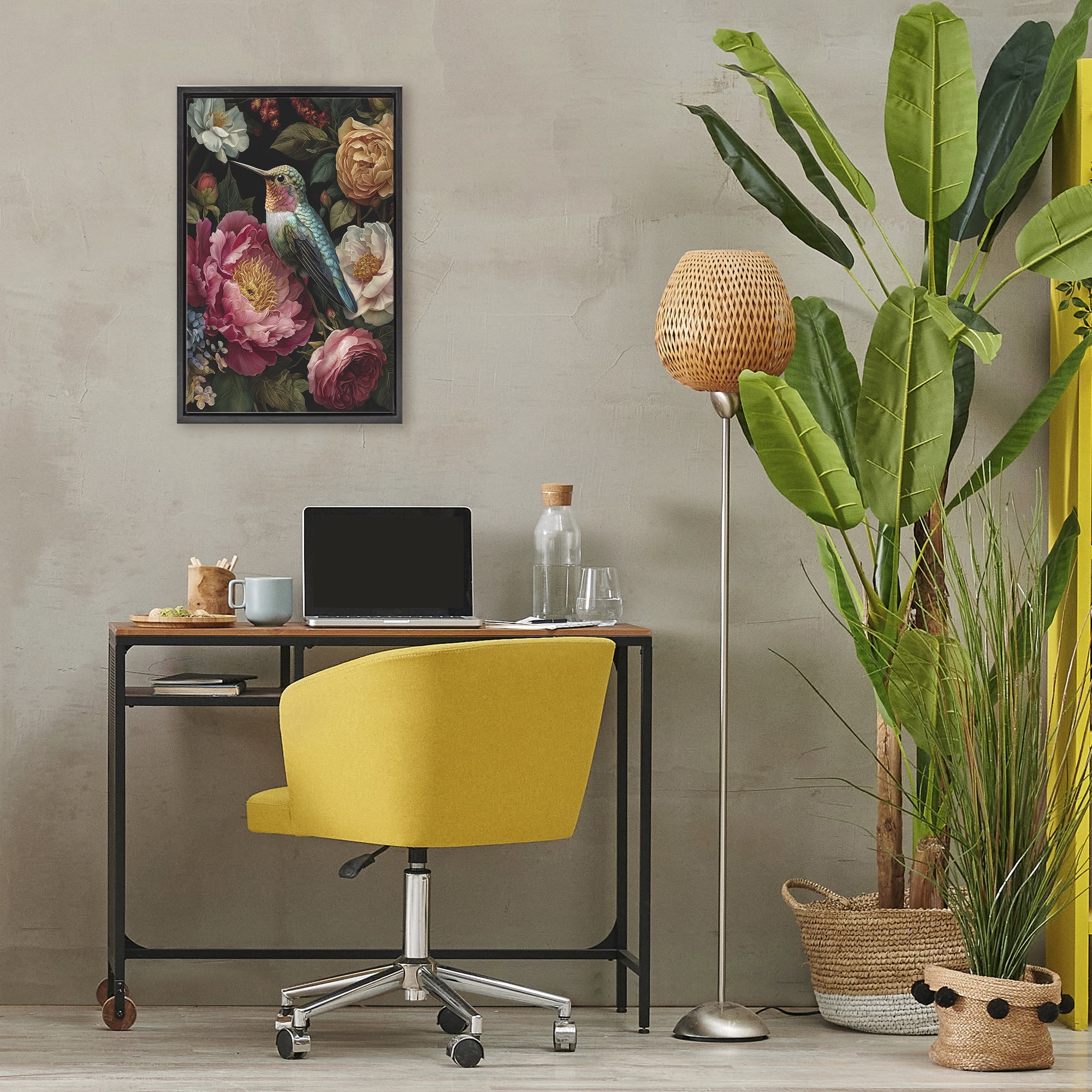 Stupell Industries Hummingbird & Lush Blooms Black Framed Floater Canvas Wall Art, design by The Wands Want