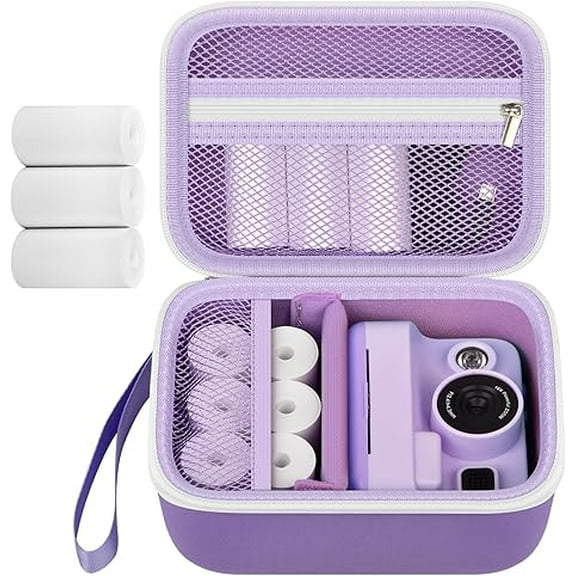 Kids Instant Print Camera Case  for DUDUDRAGON Digital Cameras with 3 Rolls Paper Refill, Toddler Cameras Storage Bag (Box Only) Purple
