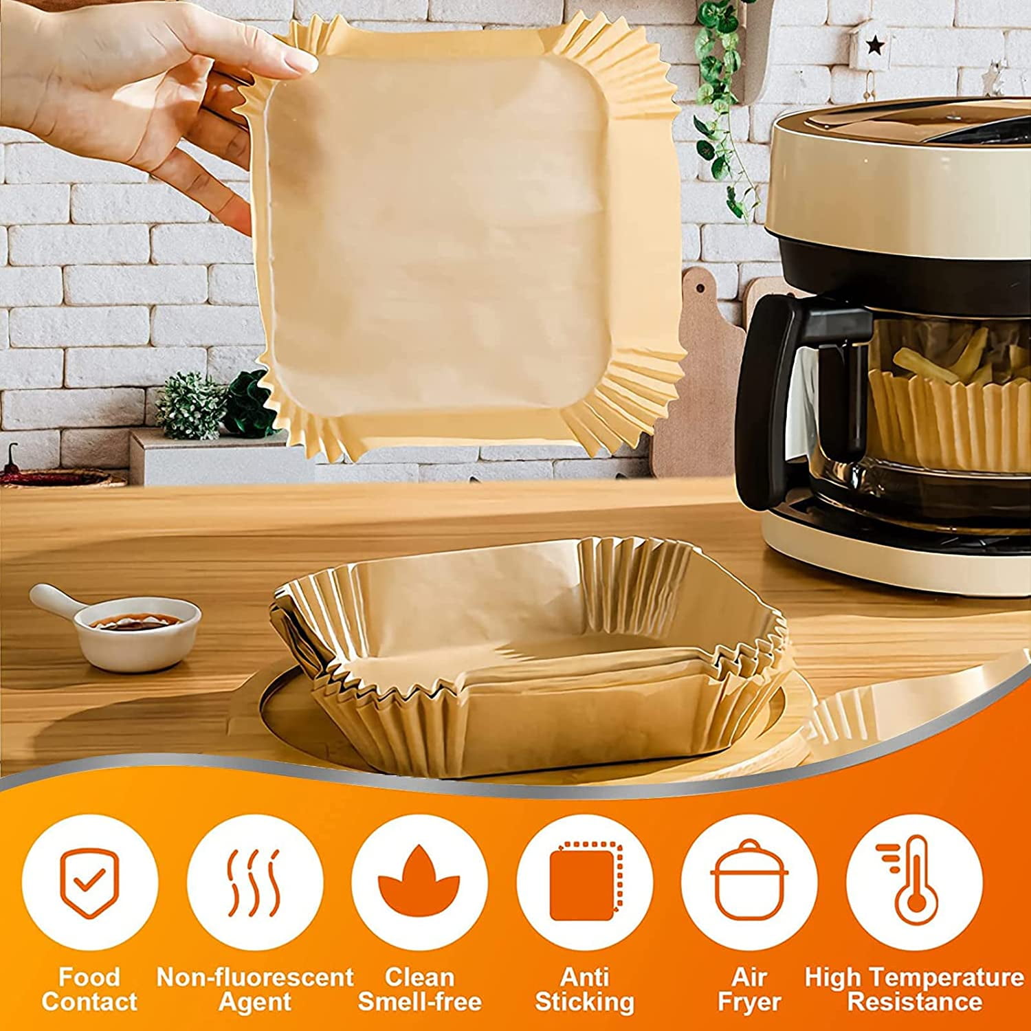 KBGRAX Air Fryer Disposable Parchment Paper Liner 9 Inch Square,100Pcs  Thickened Non-Stick Oil and water-proof Food Grade Air fryer Liners 6-10Qt  for