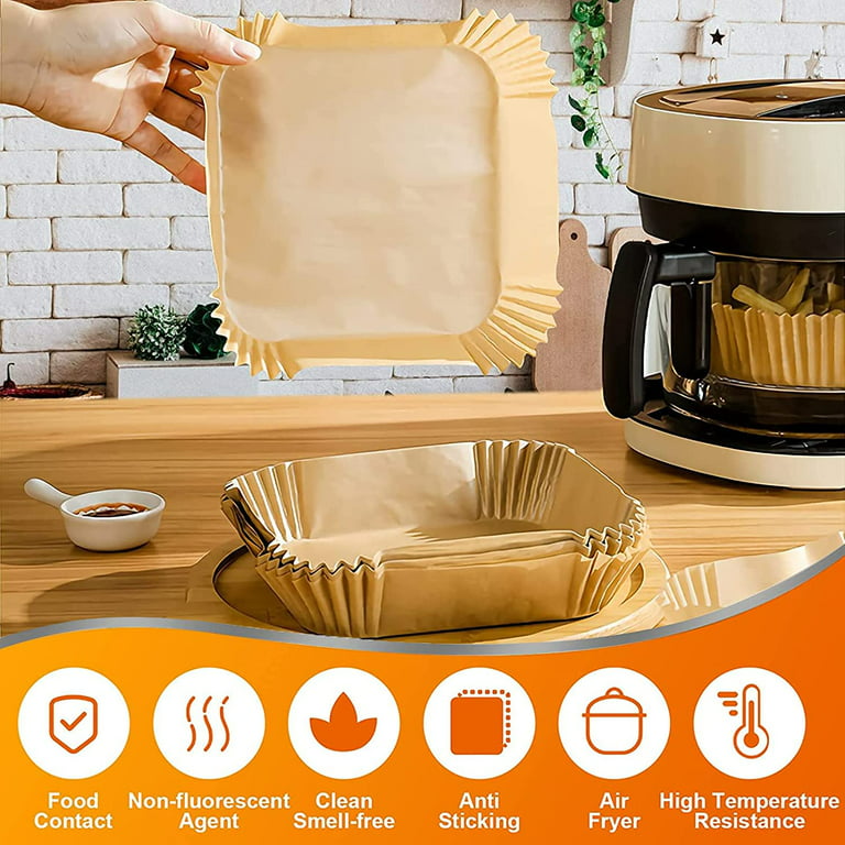 Disposable Paper Liner Square 100Pcs Large for 5 to 8 Qt Air Fryer Baskets,  Non-stick Oil-proof Parchment Liner Cooking Paper 