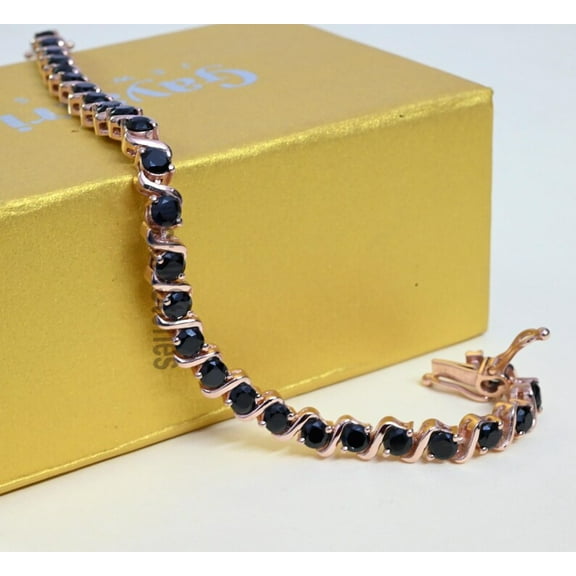 Oval Black Spinal Tennis Bracelet, 925 Sterling Silver Black Spinel chain link Bracelet Gift for Mother, Anniversary Gift for Love