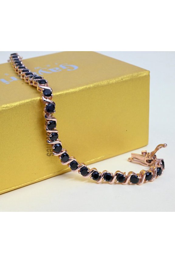 Oval Black Spinal Tennis Bracelet, 925 Sterling Silver Black Spinel chain link Bracelet Gift for Mother, Anniversary Gift for Love