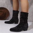 thumbnail image 5 of Women's Casual Knee High Boots, Pointed Toe Chunky Heel Rhinestone Sleeve Suede Design with Breathable Lining, Trendy Boots for Daily Party Gift, 5 of 8