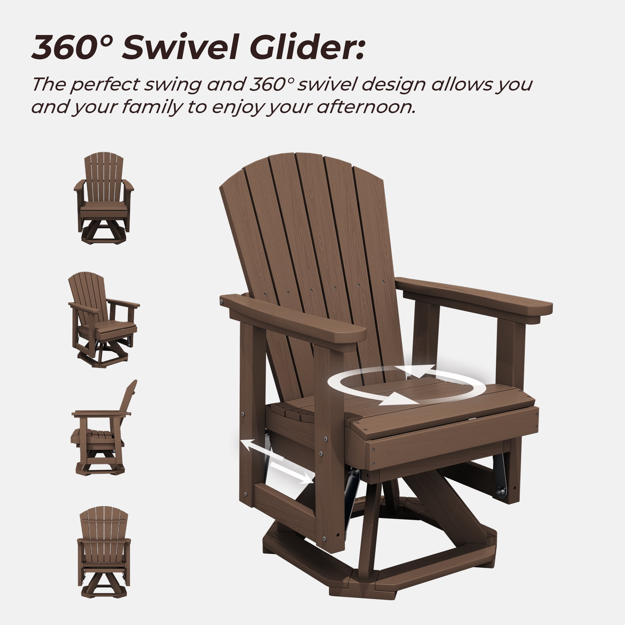 LOYALICE Adirondack Swivel Glider Chair, HDPE Resin Rocking Glider Chair, BrownWood