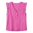 thumbnail image 4 of Shihyeh Womens Short Ruffle Sleeve Shirts V Neck Button Down Shirt Solid Color Going Out Spring Tops, 4 of 8