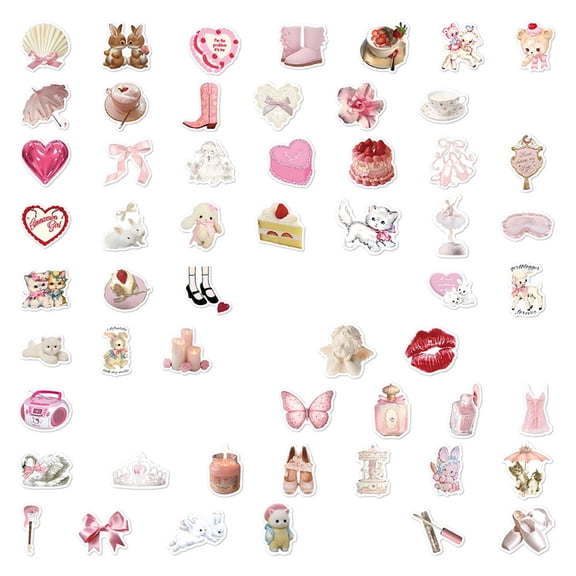 60Pcs Coquette Cute Cartoon Doodle Stickers - Adorable Designs With Hearts, Bows, Animals, Food, And More, Waterproof Vinyl Decals - For Luggage, Car, Laptop, Water Bottle,
