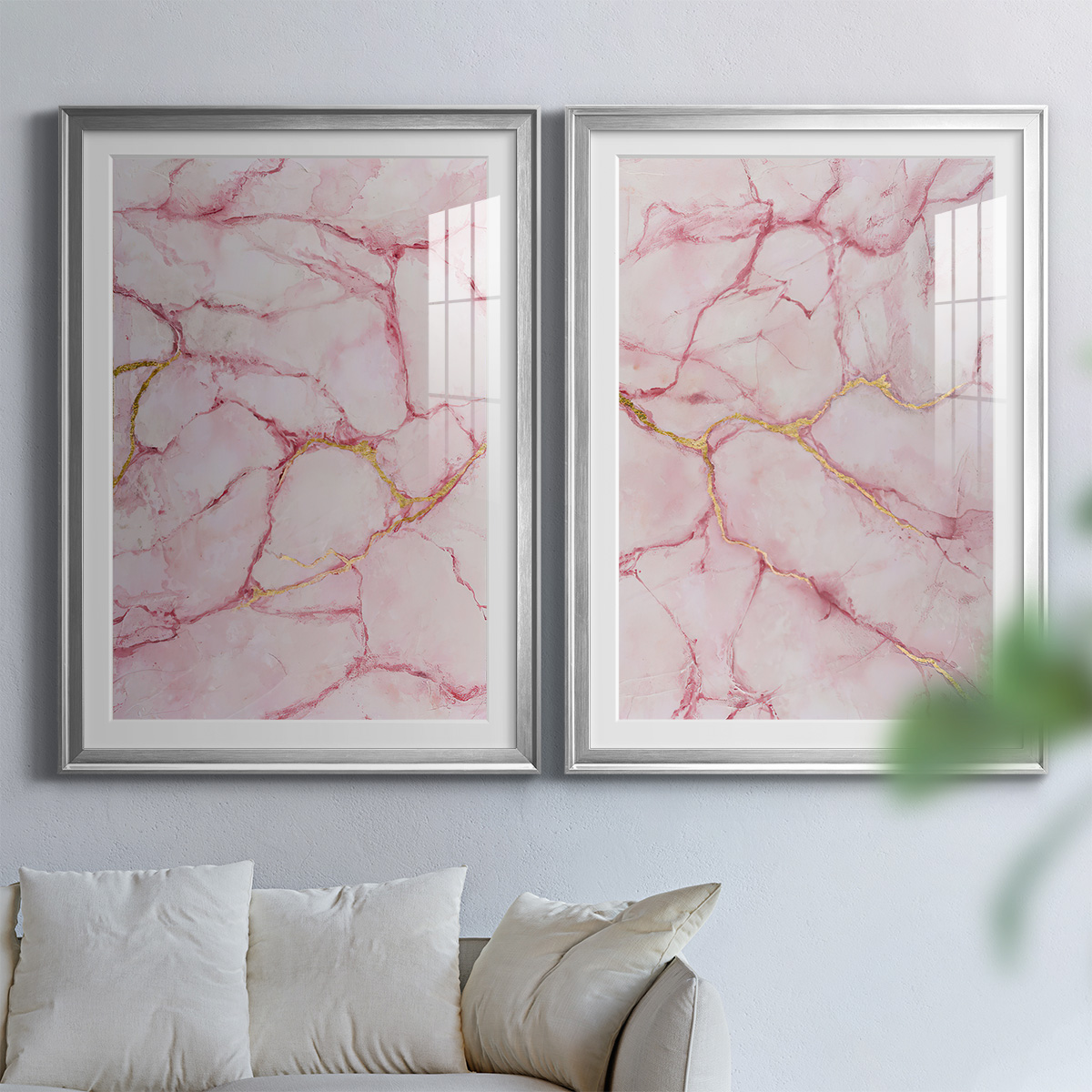 Wexford Home Rose Marble I Premium Framed Print, 26.5" x 36.5" - Ready to Hang, Silver (Set of 2)