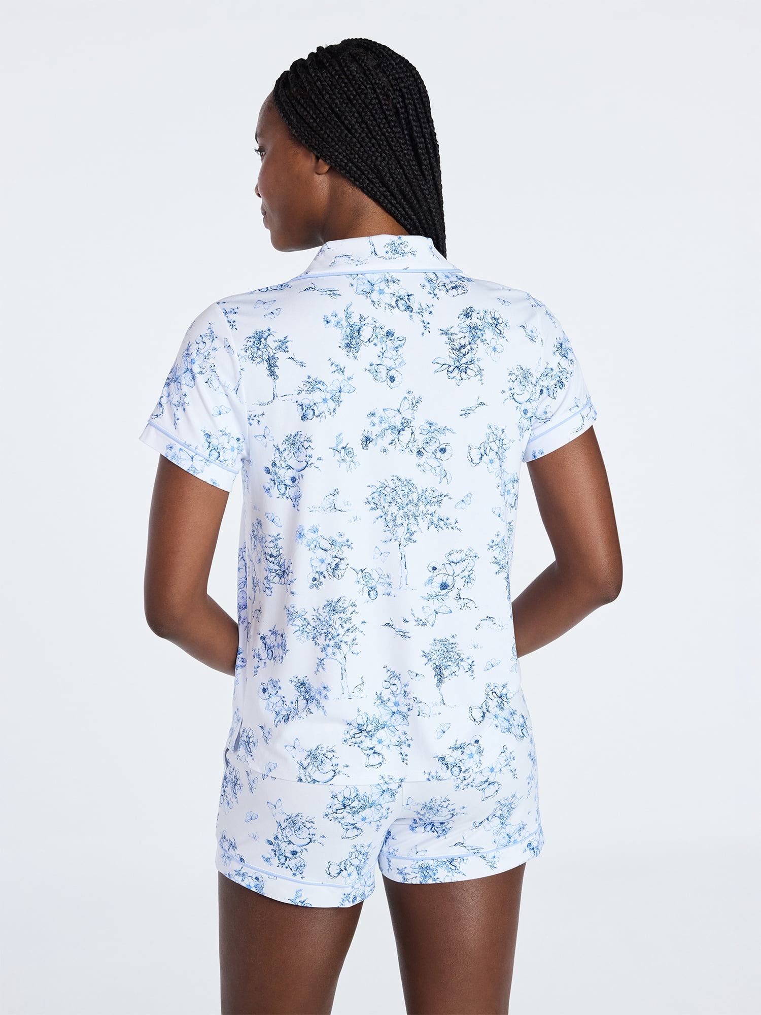 Joyspun Women's Dreamy Soft Collection Notch Collar Top and Shorts Pajama Set, 2-Piece, Sizes XS-3X