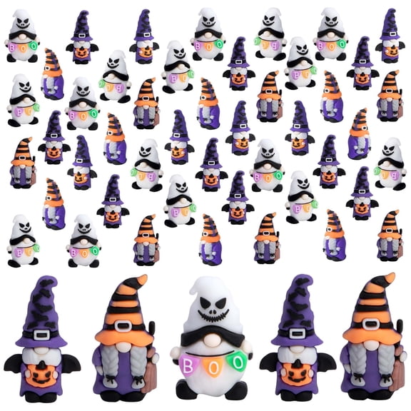 Ebaokuup 60 Pcs Halloween Mini Gnome Figurines, Pumpkin & Ghost Miniature Gnome Decorations