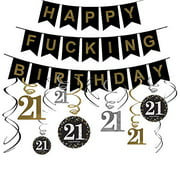 21st Birthday Decorations Gifts for Men Women - 21 Birthday Party Supplies - Happy F*ing Birthday Banner & Haning Swirls