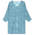 thumbnail image 6 of Fewfanhot Women Crochet Hollow‑Out V‑Neck 3/4 Sleeve Top, Loose Knit Casual Pullover Blouse for Ladies, 6 of 7
