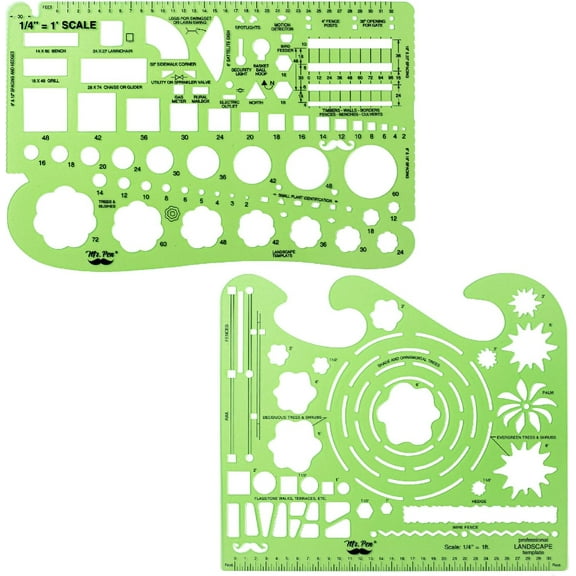 Mr. Pen- Landscape Templates, 2pcs, Green Architectural Templates, Drafting Tools