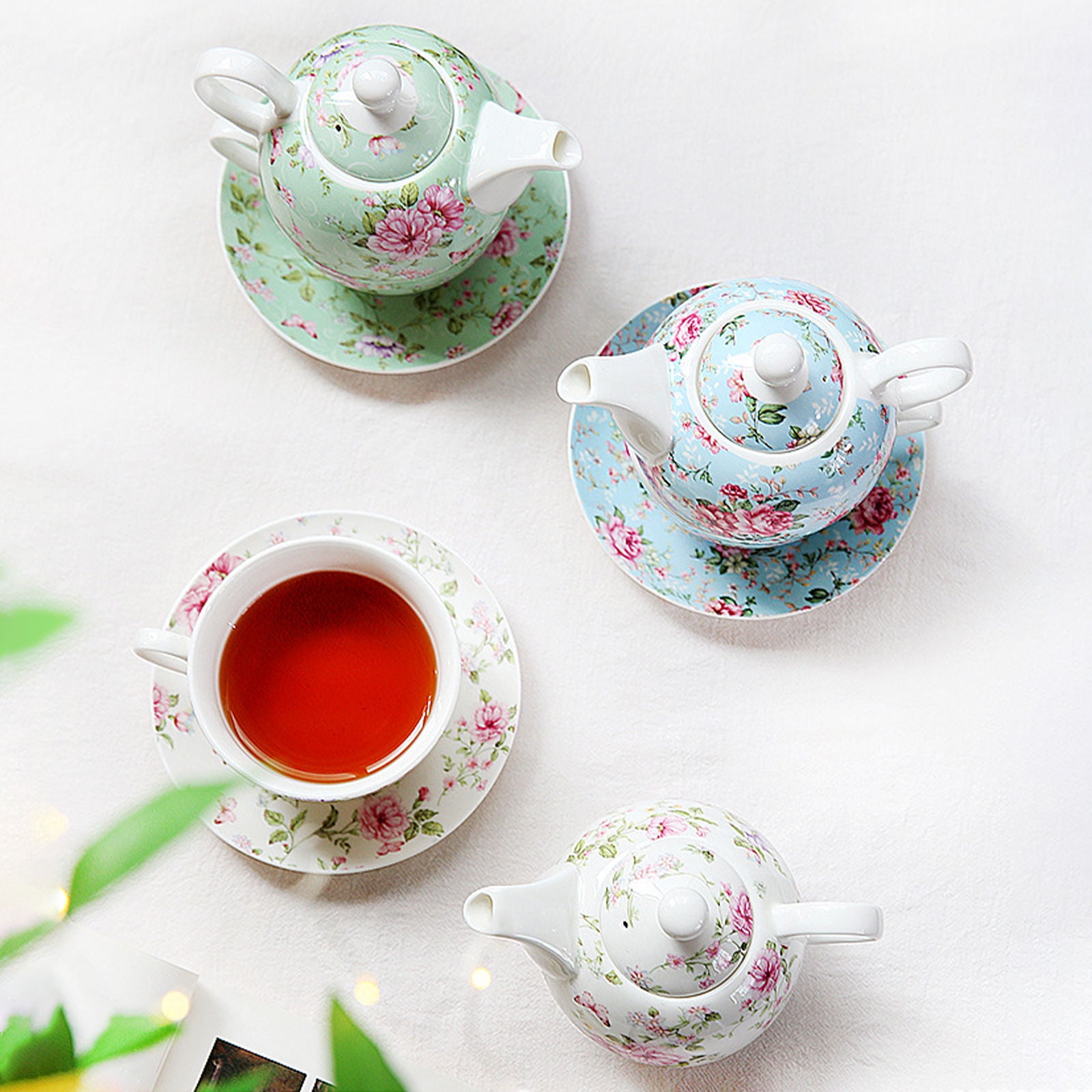 Qeeadeea Tea For One Teapot And Cup Set, Bone China Tea Set