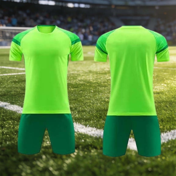 ITSAME Boys Soccer Jersey Set 2-Piece, Quick-Dry Crewneck Tops and Shorts Performance Football Outfits Green Size 14-15